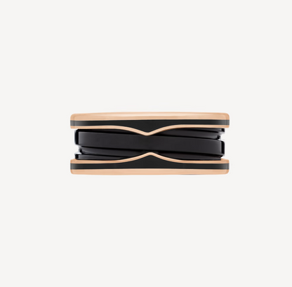 [Royal Jewelry]ZERO 1 TWO-BAND WITH MATTE BLACK CERAMIC PINK GOLD RING