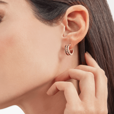 [Royal Jewelry]ZERO 1 ROCK PINK GOLD EARRINGS WITH STUDDED SPIRAL AND BLACK CERAMIC