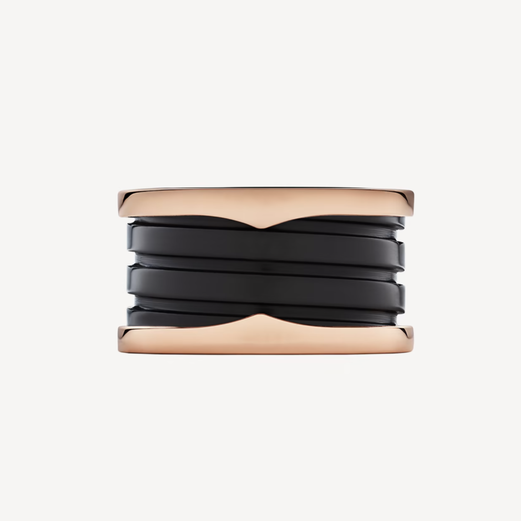 [Royal Jewelry]BAGUE EN OR ROSE À QUATRE BANDES ET BOUCLES SPIRALES EN CÉRAMIQUE NOIRE ZERO 1