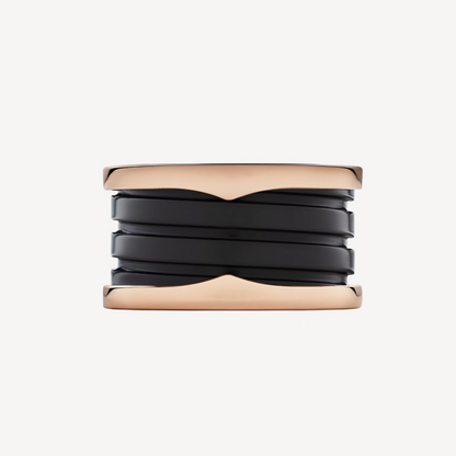 [Royal Jewelry]BAGUE EN OR ROSE À QUATRE BANDES ET BOUCLES SPIRALES EN CÉRAMIQUE NOIRE ZERO 1