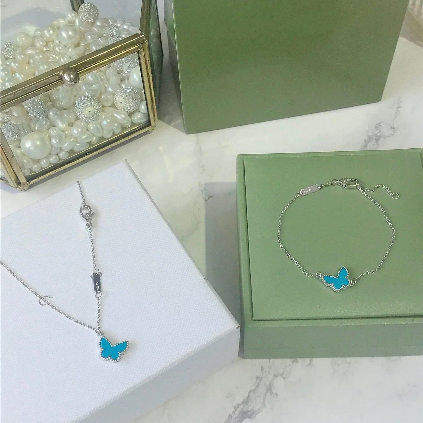 [Royal Jewelry]BUTTERFLY TURQUOISE BUTTERFLY BRACELET SILVER