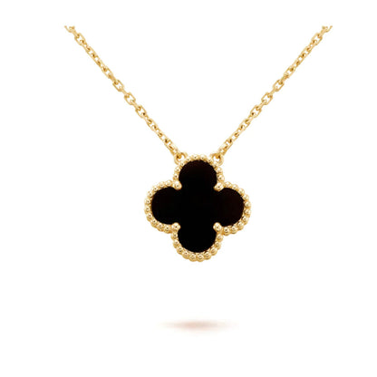 [Royal Jewelry]CLOVER 15MM BLACK ONYX SINGLE FLOWER NECKLACE