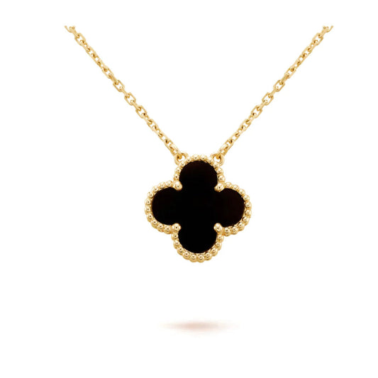 [Royal Jewelry]CLOVER 15MM BLACK ONYX SINGLE FLOWER NECKLACE