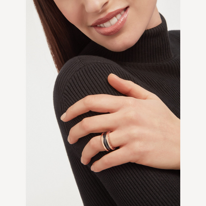 [Royal Jewelry]ZERO 1 TWO-BAND LOOPS AND BLACK CERAMIC PINK GOLD RING