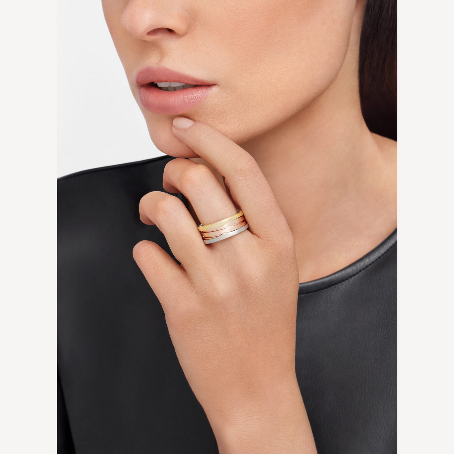 [Royal Jewelry]ZERO 1 THREE-BAND ROSE WHITE AND YELLOW RING