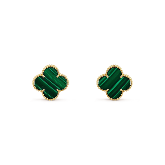 [Royal Jewelry]CLOVER MINI 9.5MM MALACHITE  EARRINGS
