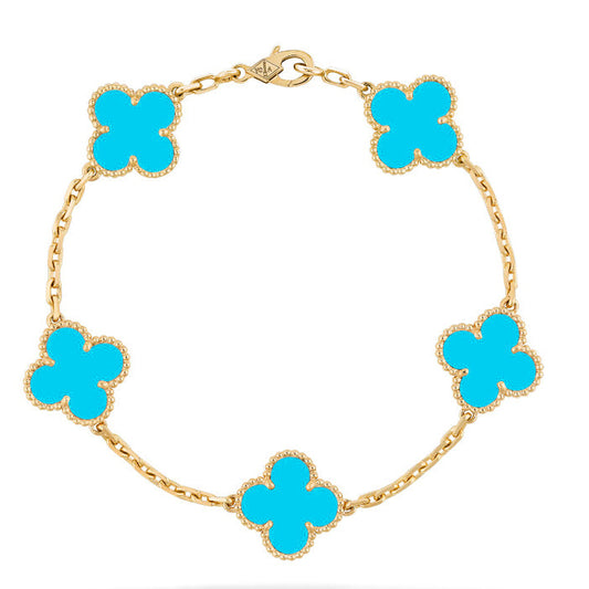 [Royal Jewelry]CLOVER 5 MOTIFS TURQUOISE BRACELET