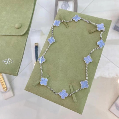 [Royal Jewelry]CLOVER 10 MOTIFS PURPLE CHALCEDONY NECKLACE