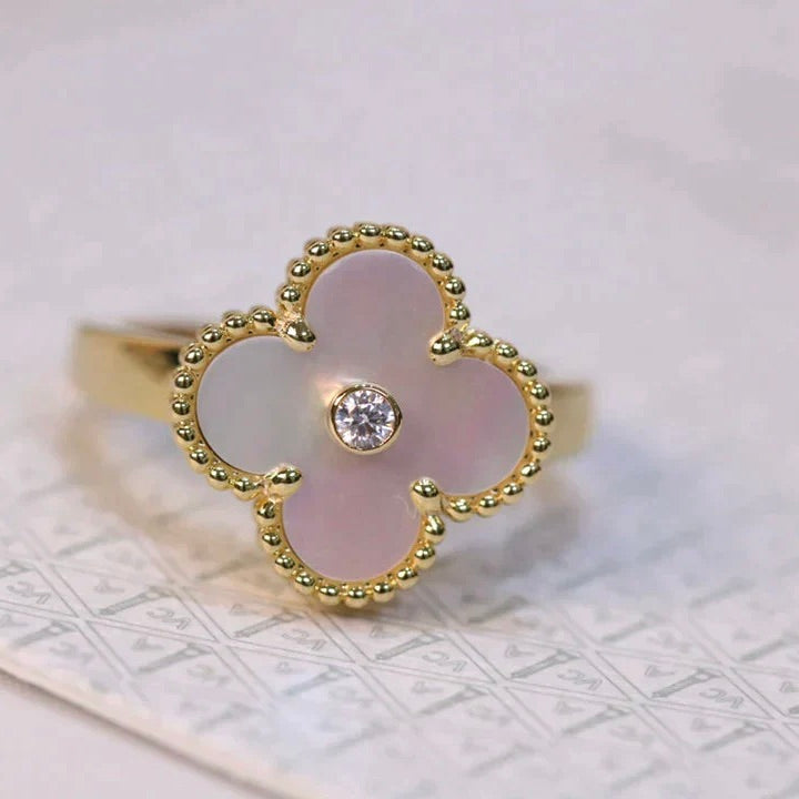 [Royal Jewelry]CLOVER PINK MOP RING GOLD DIAMOND