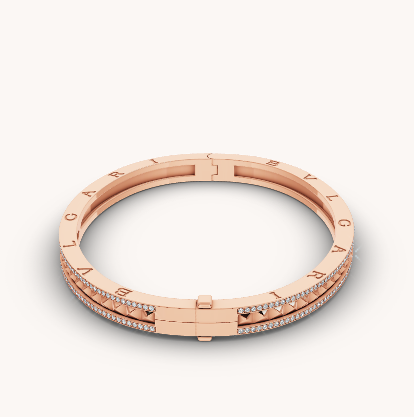 [Royal Jewelry]ZERO 1 SPIRAL AND PAVED DIAMOND PINK GOLD BRACELET