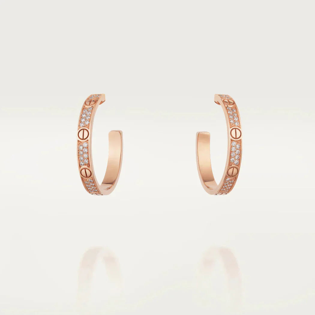 [Royal Jewelry]LOVE DIAMOND PINK GOLD HOOP EARRINGS