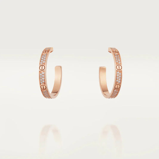 [Royal Jewelry]LOVE DIAMOND PINK GOLD HOOP EARRINGS