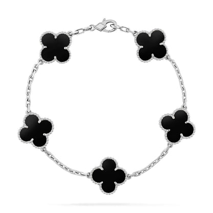 [Royal Jewelry]CLOVER 5 MOTIF ONYXS  BRACELET SILVER