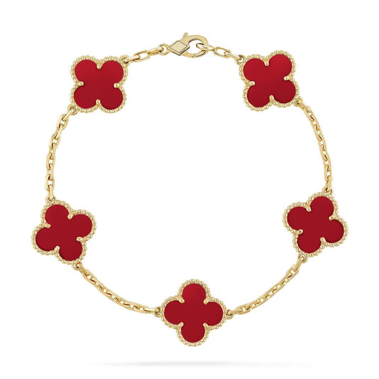 [Royal Jewelry]CLOVER 5 MOTIFS RED AGATE  BRACELET