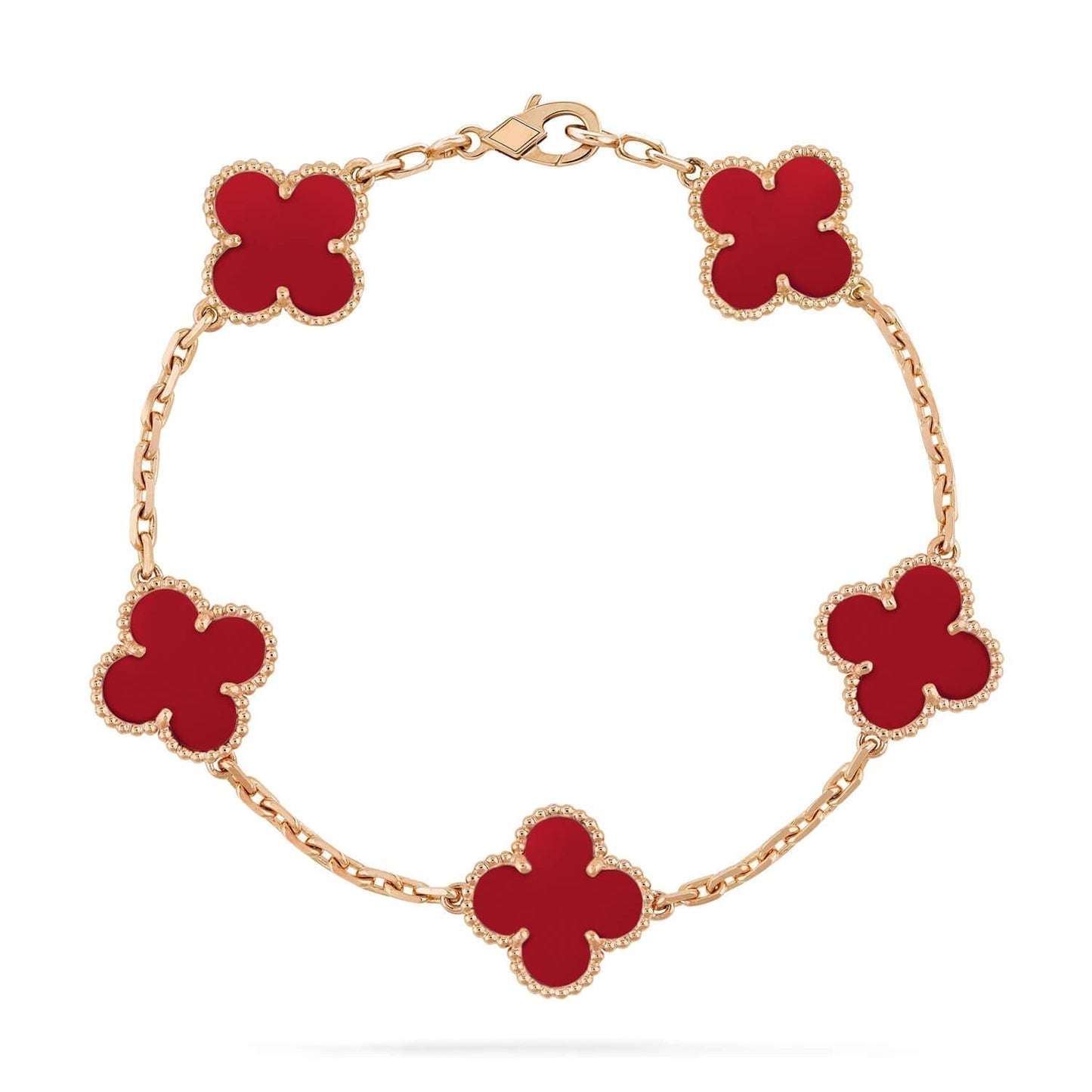 [Royal Jewelry]CLOVER 5 MOTIFS RED AGATE  BRACELET