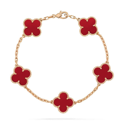 [Royal Jewelry]CLOVER 5 MOTIFS RED AGATE  BRACELET