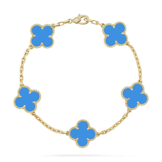 [Royal Jewelry]CLOVER 5 MOTIFS BLUE AGATE BRACELET