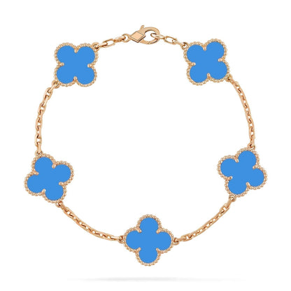 [Royal Jewelry]CLOVER 5 MOTIFS BLUE AGATE BRACELET