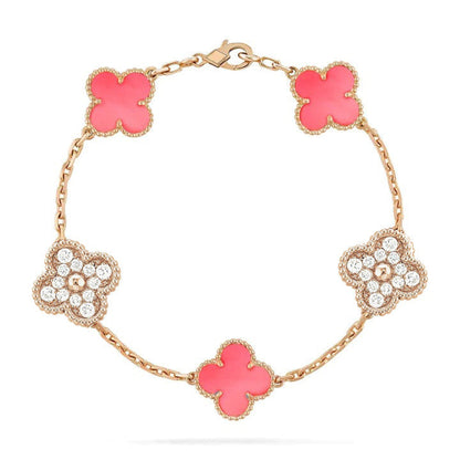 [Royal Jewelry]CLOVER 5 MOTIF DIAMOND PINK MOP PINK GOLD BRACELET