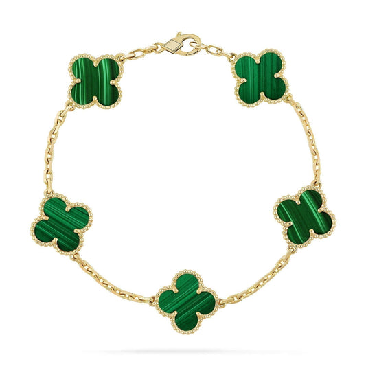 [Royal Jewelry]CLOVER 5 MOTIFS MALACHITE BRACELET