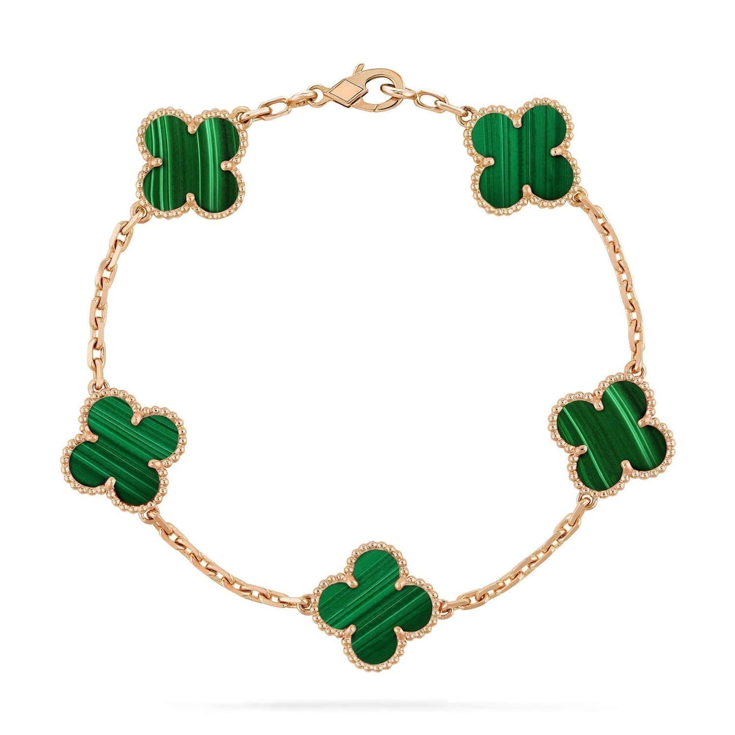 [Royal Jewelry]CLOVER 5 MOTIFS MALACHITE BRACELET