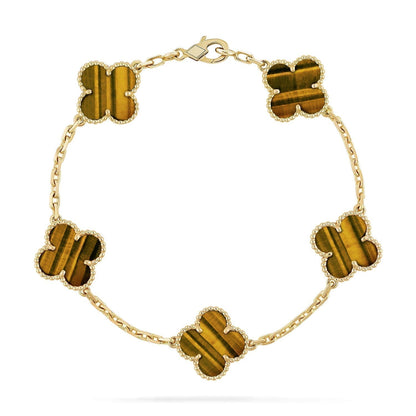 [Royal Jewelry]CLOVER  5 MOTIFS TIGER EYE BRACELET