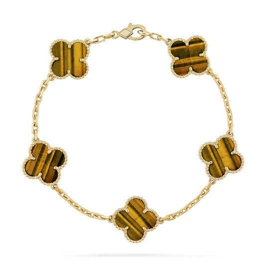 [Royal Jewelry]CLOVER  5 MOTIFS TIGER EYE BRACELET