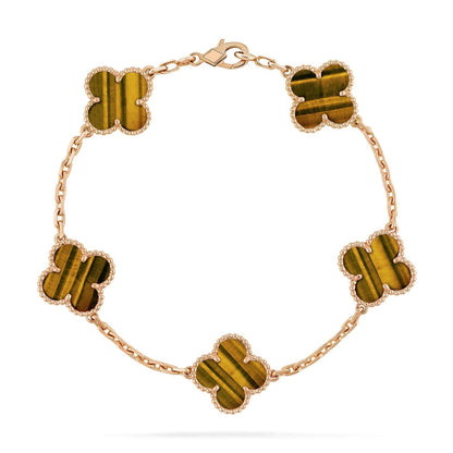 [Royal Jewelry]CLOVER  5 MOTIFS TIGER EYE BRACELET