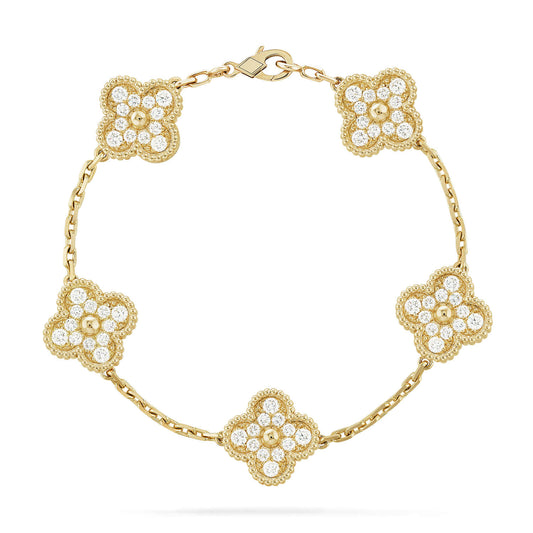 [Royal Jewelry]CLOVER 5 MOTIFS  FULL DIAMOND BRACELET