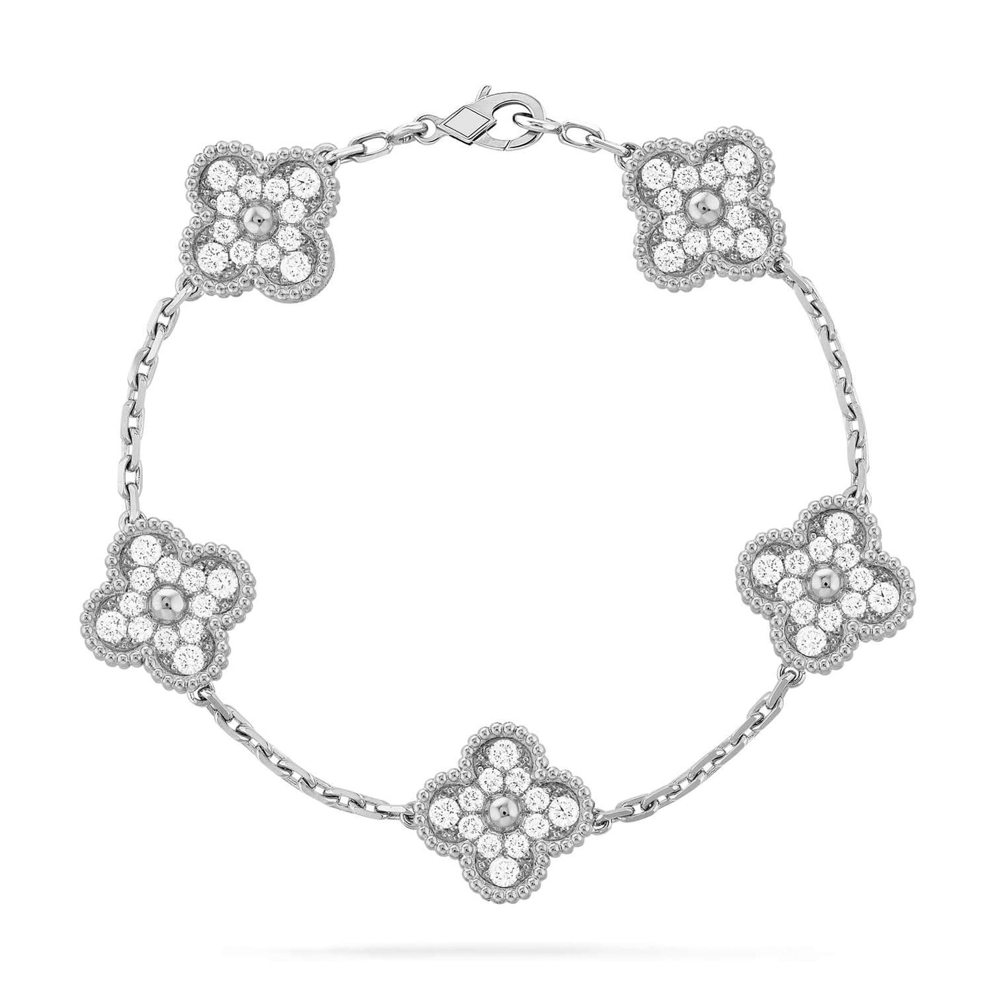 [Royal Jewelry]CLOVER 5 MOTIFS  DIAMOND BRACELET SILVER