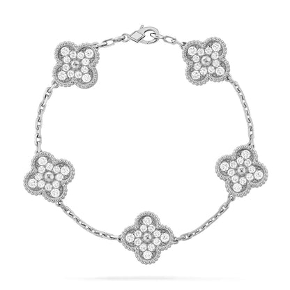 [Royal Jewelry]CLOVER 5 MOTIFS  DIAMOND BRACELET SILVER