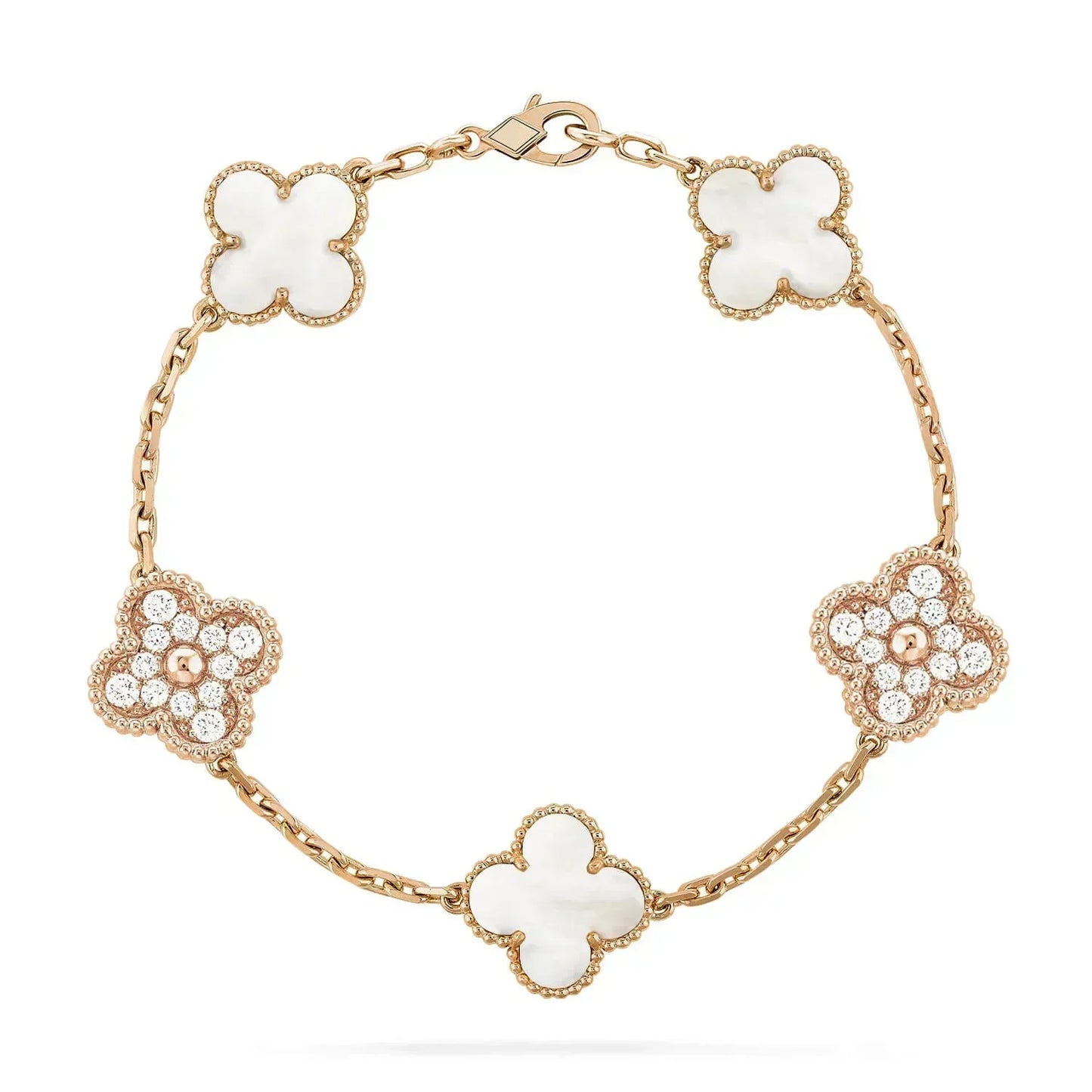[Royal Jewelry]CLOVER BRACELET 5 MOTIF WHITE MOP DIAMOND