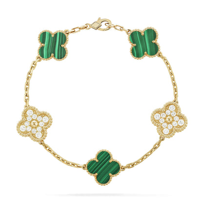 [Royal Jewelry]CLOVER  5 MOTIF MALACHITE DIAMOND BRACELET