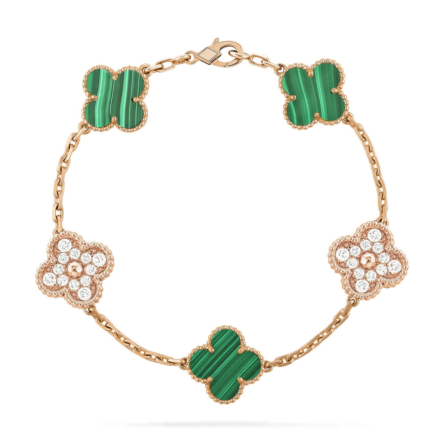[Royal Jewelry]CLOVER  5 MOTIF MALACHITE DIAMOND BRACELET