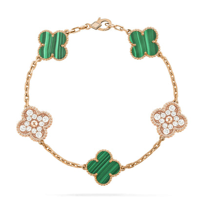 [Royal Jewelry]CLOVER  5 MOTIF MALACHITE DIAMOND BRACELET