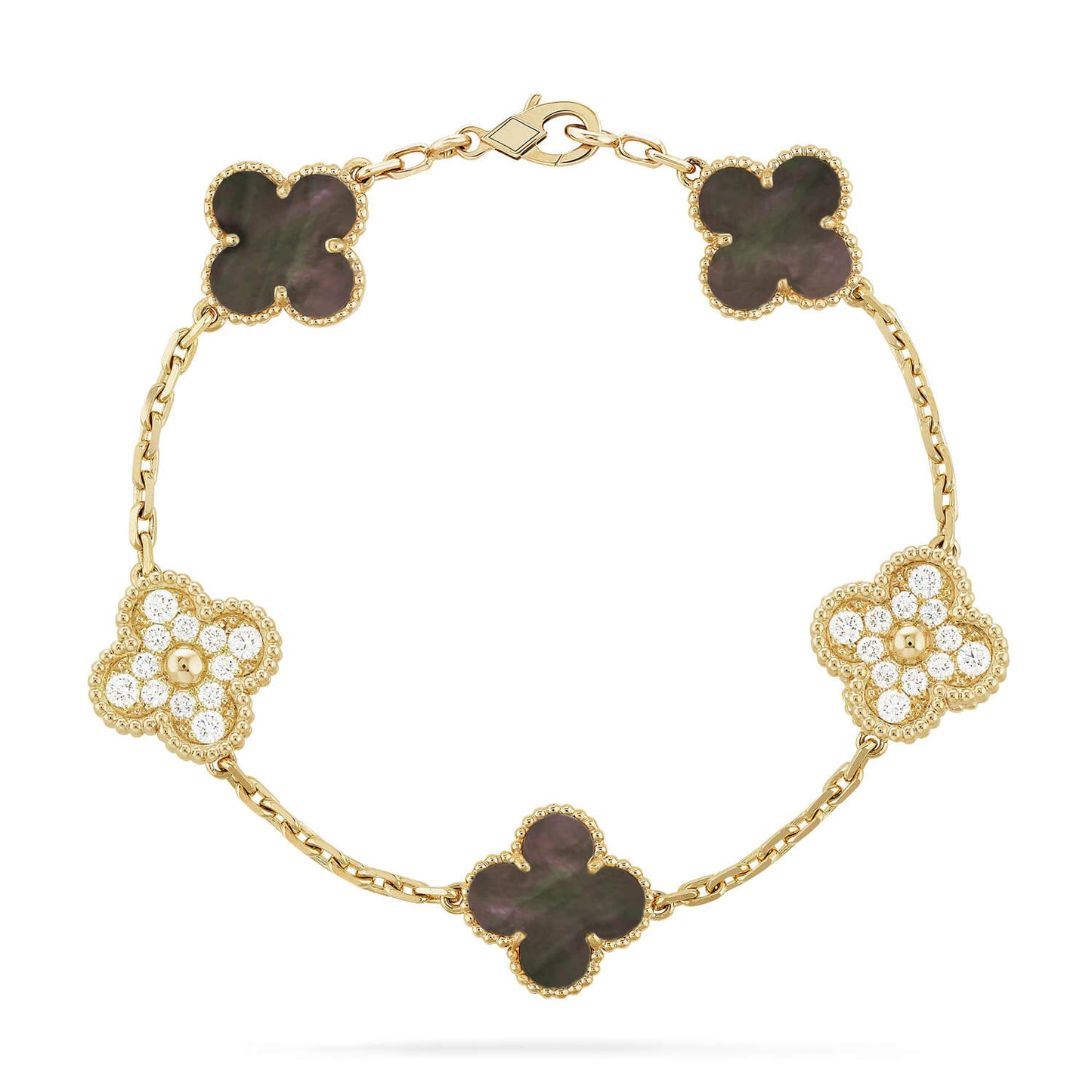 [Royal Jewelry]CLOVER 5 MOTIF GRAY MOP DIAMOND BRACELET
