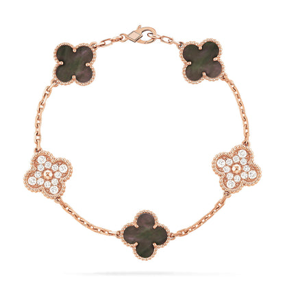 [Royal Jewelry]CLOVER 5 MOTIF GRAY MOP DIAMOND BRACELET