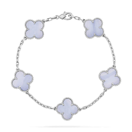 [Royal Jewelry]CLOVER  5 MOTIF PURPLE CHALCEDONY BRACELET SILVER