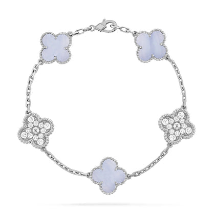 [Royal Jewelry]CLOVER  5 MOTIF DIAMOND PURPLE CHALCEDONY BRACELET SILVER
