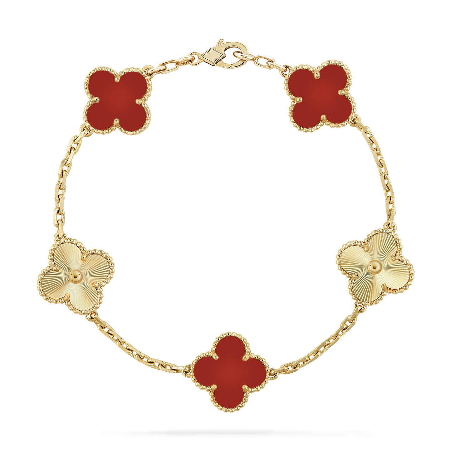 [Royal Jewelry]CLOVER  5 MOTIFS CARNELIAN GOLD BRACELET