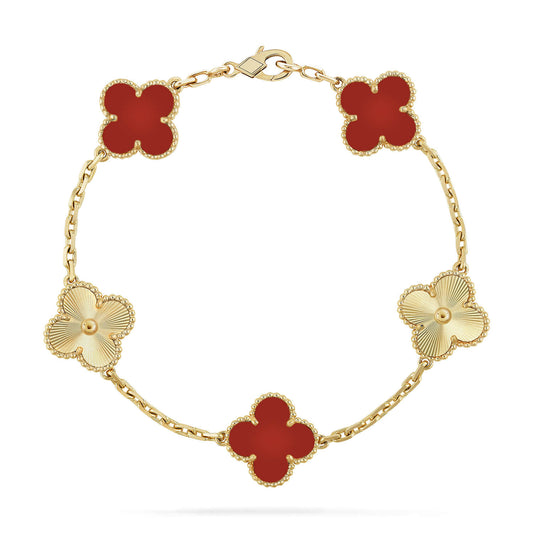 [Royal Jewelry]CLOVER  5 MOTIFS CARNELIAN GOLD BRACELET