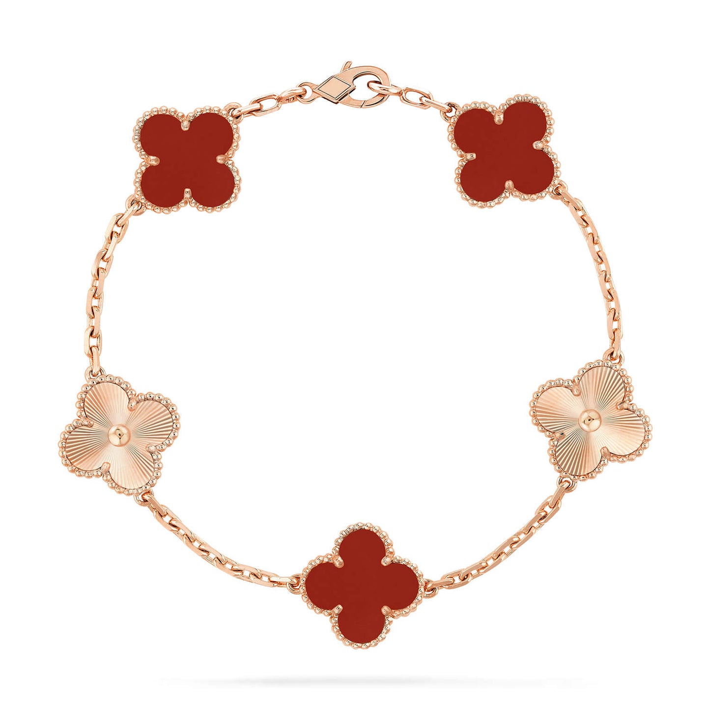 [Royal Jewelry]CLOVER  5 MOTIFS CARNELIAN GOLD BRACELET