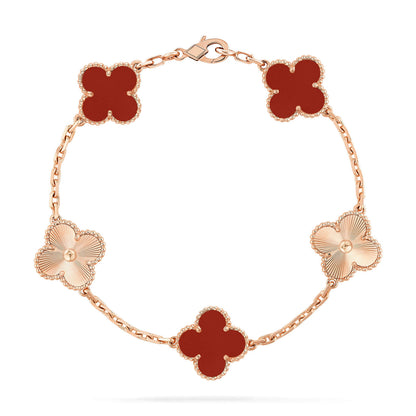 [Royal Jewelry]CLOVER  5 MOTIFS CARNELIAN GOLD BRACELET