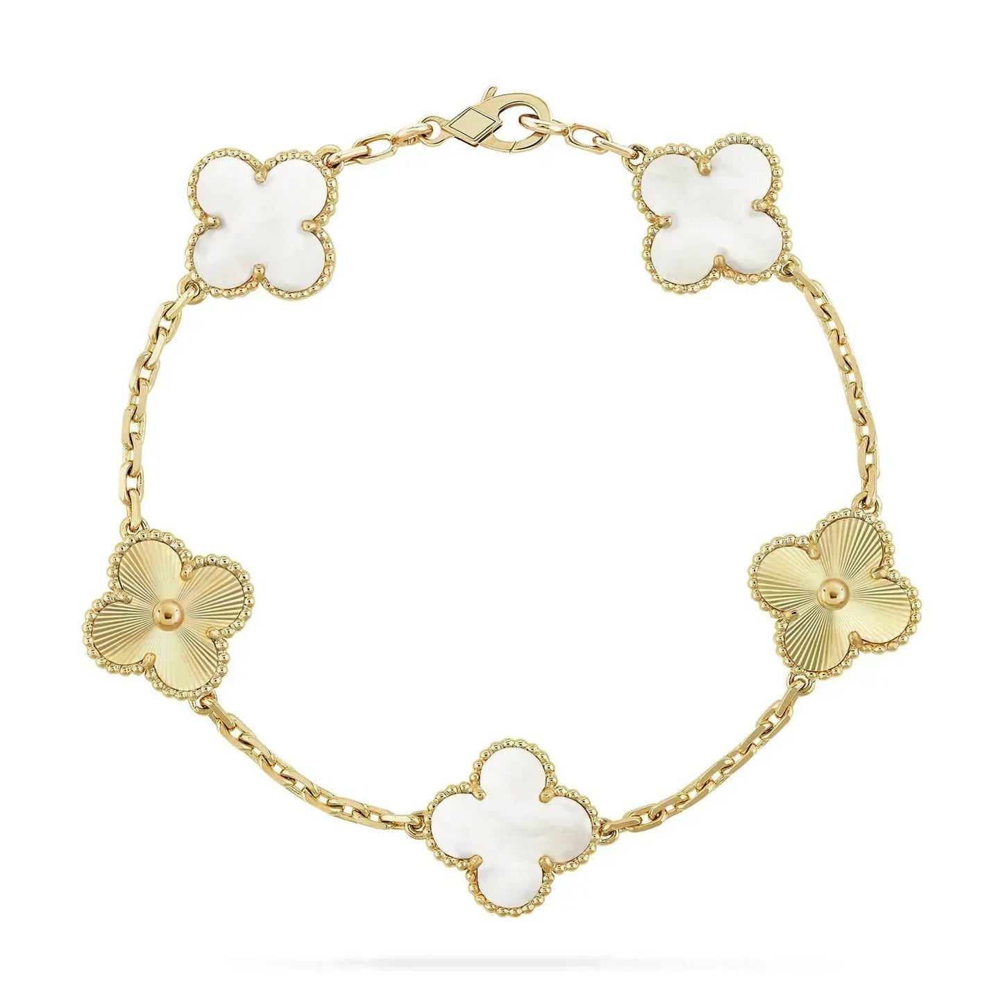 [Royal Jewelry]CLOVER BRACELET 5 MOTIF WHITE MOP PINK GOLD