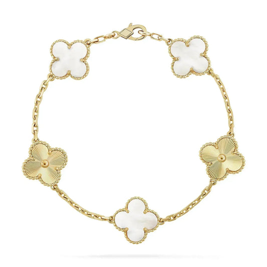 [Royal Jewelry]CLOVER BRACELET 5 MOTIF WHITE MOP PINK GOLD