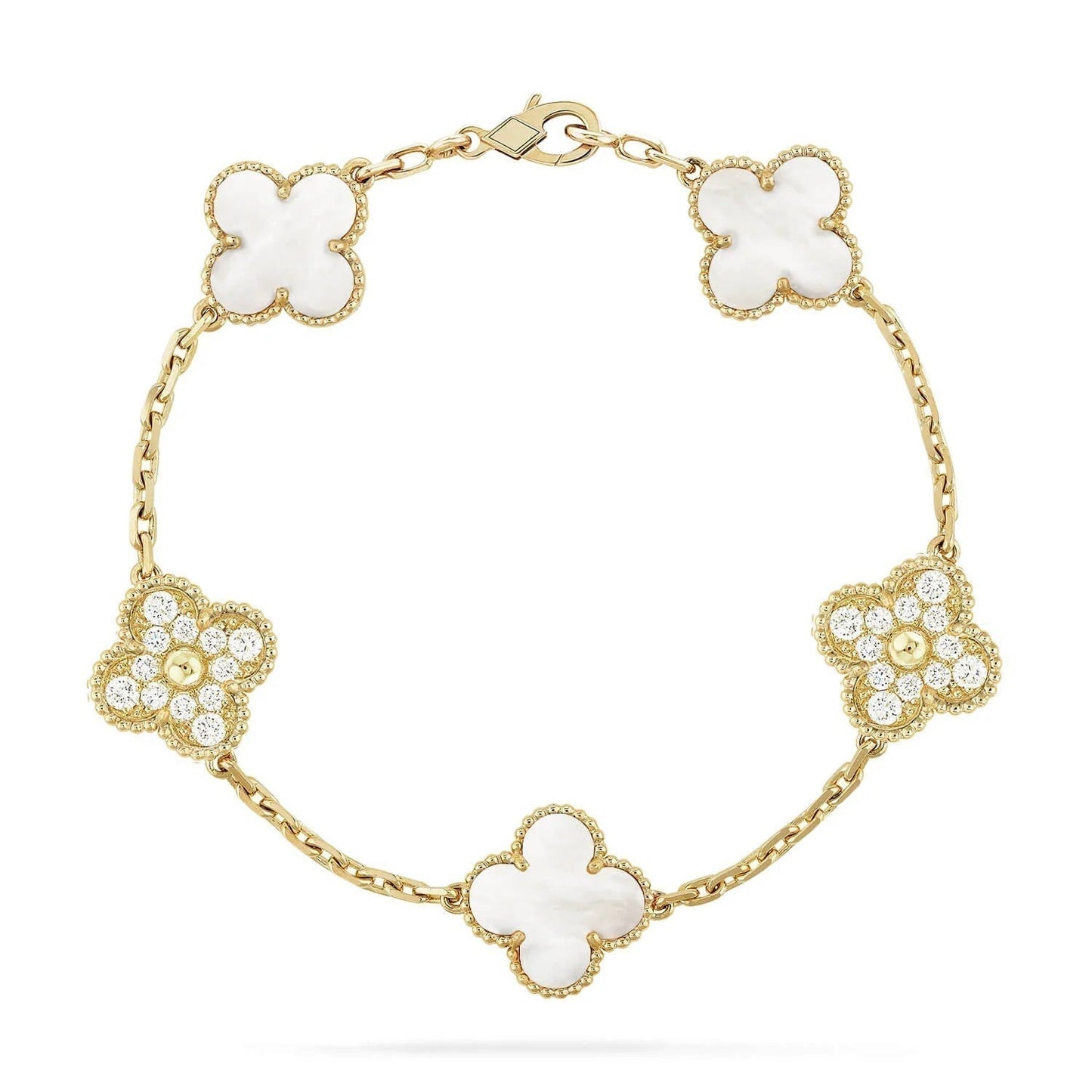 [Royal Jewelry]CLOVER BRACELET 5 MOTIF WHITE MOP DIAMOND