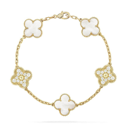 [Royal Jewelry]CLOVER BRACELET 5 MOTIF WHITE MOP DIAMOND