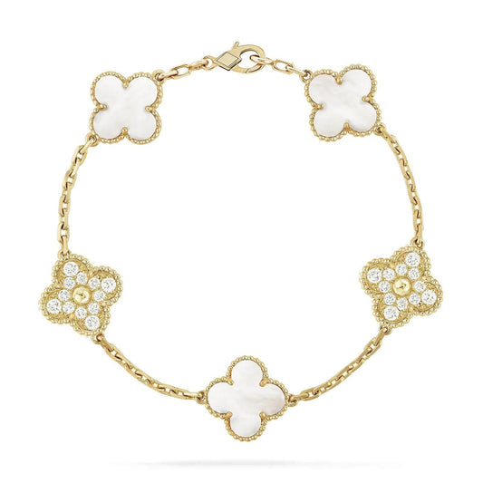 [Royal Jewelry]CLOVER BRACELET 5 MOTIF WHITE MOP DIAMOND