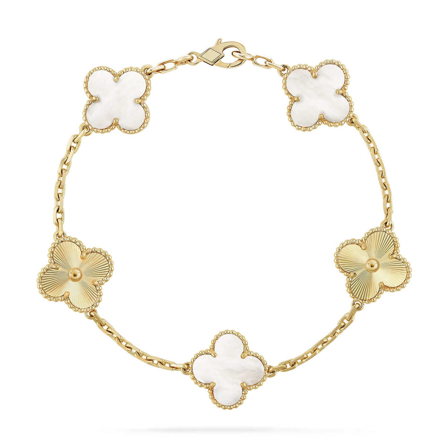[Royal Jewelry]CLOVER 5 MOTIF WHITE MOP LASER BRACELET