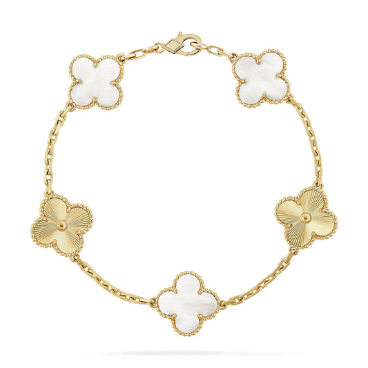 [Royal Jewelry]CLOVER 5 MOTIF WHITE MOP LASER BRACELET